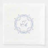 Staubblaue barocke Monogramm-Hochzeitsserviette Serviette (Vorderseite)