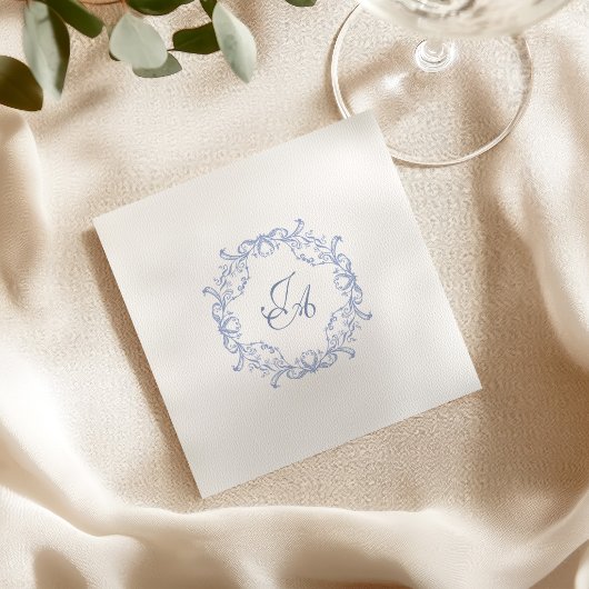 Staubblaue barocke Monogramm-Hochzeitsserviette Serviette