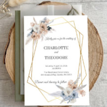 Staubblaue Beige Blumen Gold Geometrische Einladun