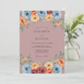 Staubblaue bemalte Blumenhochzeit Einladung (Stehend Vorderseite)
