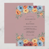 Staubblaue bemalte Blumenhochzeit Einladung (Vorne/Hinten)