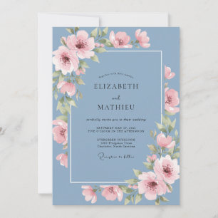 Staubblaue bemalte Blütenhochzeit Einladung