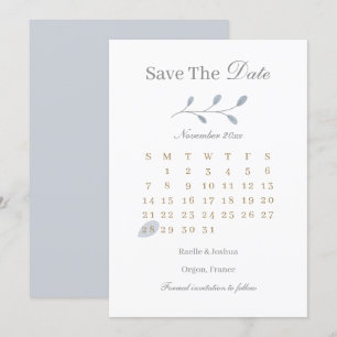 Staubblaue Blätter Minimalistische Save The Date H Einladung