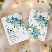 Staubblaue Blumen 50. Hochzeitstag Einladung