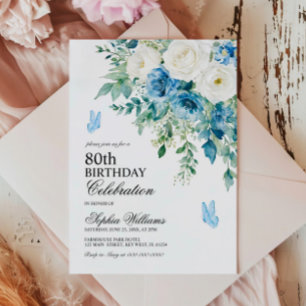Staubblaue Blumen 80. Geburtstag Einladung