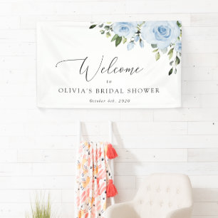 Staubblaue Blumen, Boho, Hochzeitsdusche Willkomme Banner
