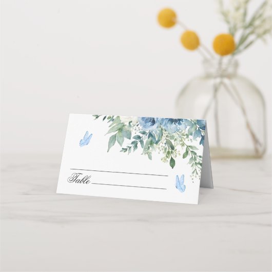 Staubblaue Blumen Hochzeit  Platzkarte (Vorderseite)