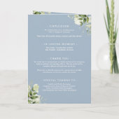 Staubblaue Blumen-Hochzeit Programm (Rückseite)