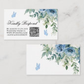 Staubblaue Blumen Hochzeit QR Code RSVP Begleitkarte (Vorne/Hinten)