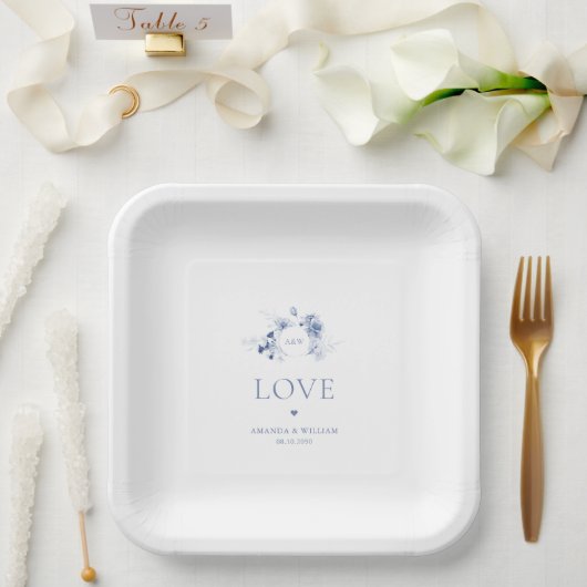 Staubblaue Blumen-Hochzeitspapierteller Pappteller (Hochzeit)