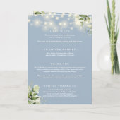 Staubblaue Blumen-Lichterkette Hochzeit Programm (Rückseite)