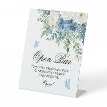 Staubblaue Blumen Open Bar Schild