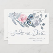 staubblaue Blumen Save the Date Ankündigungspostkarte (Vorne/Hinten)