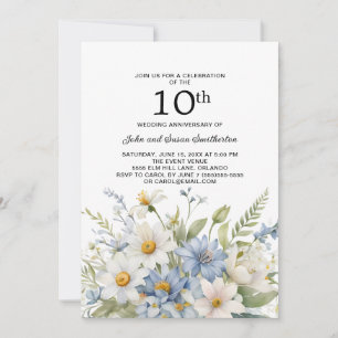 Staubblaue Blumen Weiße Gänseblümchen 10. Hochzeit Einladung