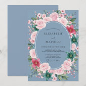 Staubblaue Blumenästhetik-Hochzeit Einladung (Vorne/Hinten)