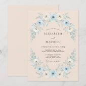 Staubblaue Blumenbogen-Hochzeit Einladung (Vorne/Hinten)
