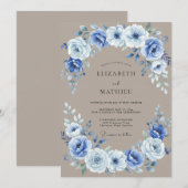 Staubblaue Blumeneichen-Hochzeit Einladung (Vorne/Hinten)