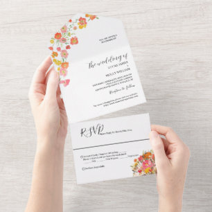 Staubblaue Blumenhochzeit All In One Einladung