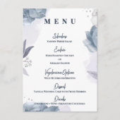 Staubblaue Blumenhochzeitsempfangs-Dinner Menükarte (Vorderseite)