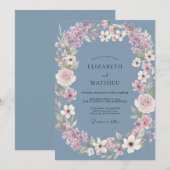 Staubblaue Blumenkrone Hochzeit Einladung (Vorne/Hinten)
