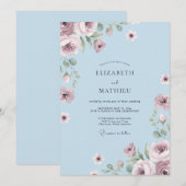 Staubblaue Blumenzweig-Hochzeit Einladung (Vorne/Hinten)