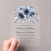 Staubblaue Blumige Hochzeit Acryleinladungen (Insitu (Handheld))