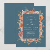 Staubblaue Blumige Hochzeit Einladung (Vorne/Hinten)