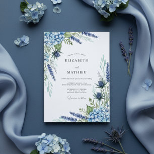 Staubblaue Blumige Hochzeit Einladung
