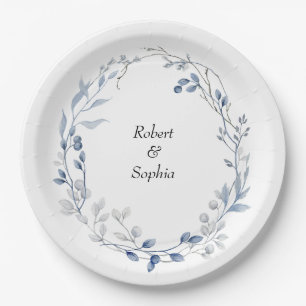 Staubblaue Blumige Hochzeit Pappteller
