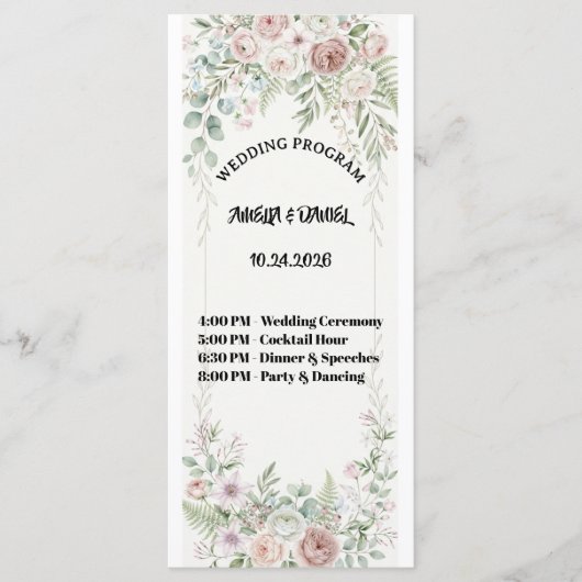 Staubblaue Blumige Hochzeitsprogrammkarte Programm (Vorderseite)