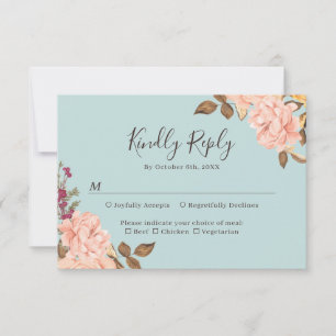 Staubblaue Blush-Blumen-Hochzeits-RSVP-Karte RSVP Karte