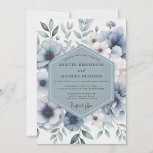 Staubblaue Blüten-Verzauberung Hochzeit Einladung