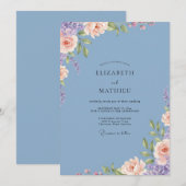 Staubblaue Blütenfülle Hochzeit Einladung (Vorne/Hinten)