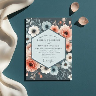 Staubblaue Blütenromanze Hochzeit Einladung