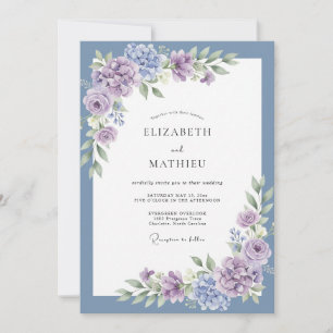 Staubblaue Blütenromanze Hochzeit Einladung