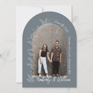 Staubblaue Botanische Blätter Bogen Save-the-Date- Einladung