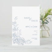 Staubblaue Botanische Daisy-Gartenhochzeit Save The Date (Stehend Vorderseite)