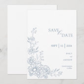 Staubblaue Botanische Daisy-Gartenhochzeit Save The Date (Vorne/Hinten)
