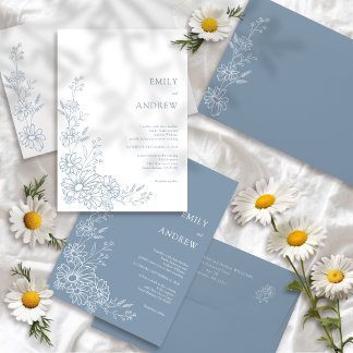 Staubblaue Botanische Gartendaisy-Hochzeit Einladung
