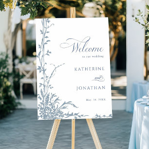 Staubblaue botanische Gartenhochzeit Begrüßung Poster