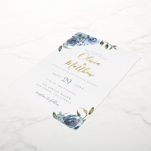 Staubblaue botanische Hochzeit Folieneinladung