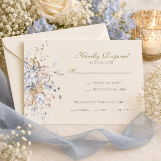 Staubblaue botanische Hochzeits-RSVP-Karte RSVP Karte