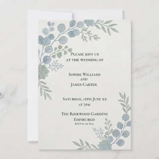 Staubblaue botanische Hochzeitseinladung Einladung