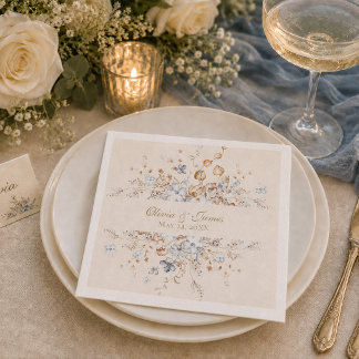 Staubblaue botanische Hochzeitspapier-Serviette Serviette