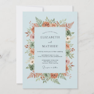 Staubblaue botanische Kunst Hochzeit Einladung