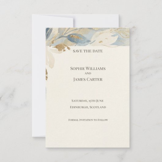 Staubblaue botanische Save-the-Date-Karte Save The Date (Vorderseite)