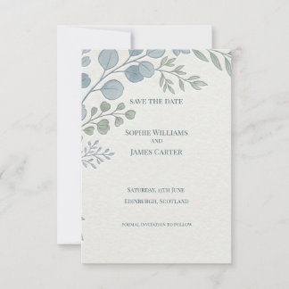 Staubblaue botanische Save-the-Date-Karte Save The Date