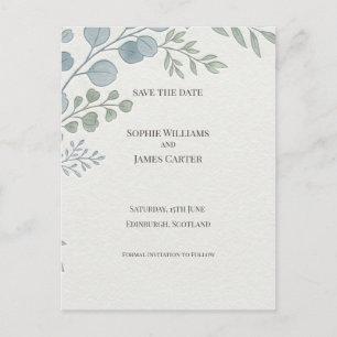 Staubblaue botanische Save-the-Date-Postkarte Postkarte