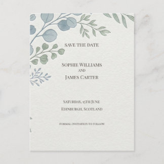 Staubblaue botanische Save-the-Date-Postkarte Postkarte