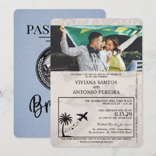 Staubblaue Brasilien Reisepass Hochzeitseinladung Einladung
